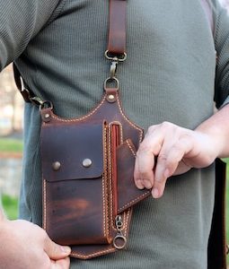wearable leather bag, holster vest bag
