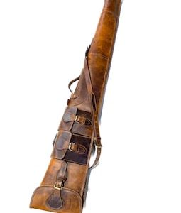 Western Rifle Scabbard 50 Inches Tan Leather Rifle Scabbard with Soft Lining - Carrying Handle, Ammo Pockets and Adjustable Carrying Strap