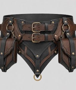 Black & Brown Leather Utility Belt, Medieval Ranger Belt, Fantasy LARP Belt, Handmade Leather Pouch Belt, Warrior Costume Accessory