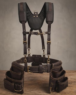 Genuine Leather Tool Belt with Suspenders, Carpenter Work Belt, Electrician Tool Rig, Heavy Duty Utility Belt, Leather Tool Pouch Harness