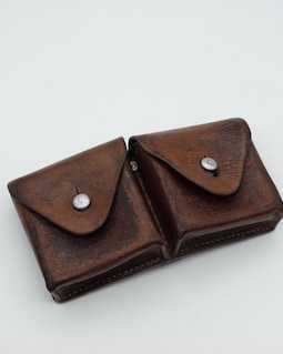 Fine Swiss Army SCHMIDT Rubin Rifle AMMO Pouch Switzerland military Post WW2 1941 41 Brown Leather Vintage Oldtimer Belt Bag