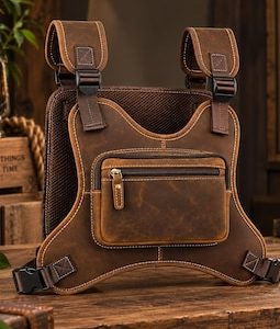 Crazy Horse Leather Chest Bag, Men’s Leather Sling Backpack, Tactical Crossbody Chest Pack, Vintage Travel Shoulder Bag, Small Backpack