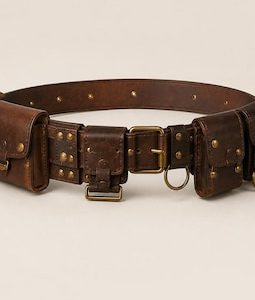 Handmade Genuine Leather Utility Belt – Medieval Steampunk LARP Gear (Distressed Brown)